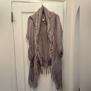 Hinge Alpaca Wool Fringe Women's Cardigan - Taupe Gray